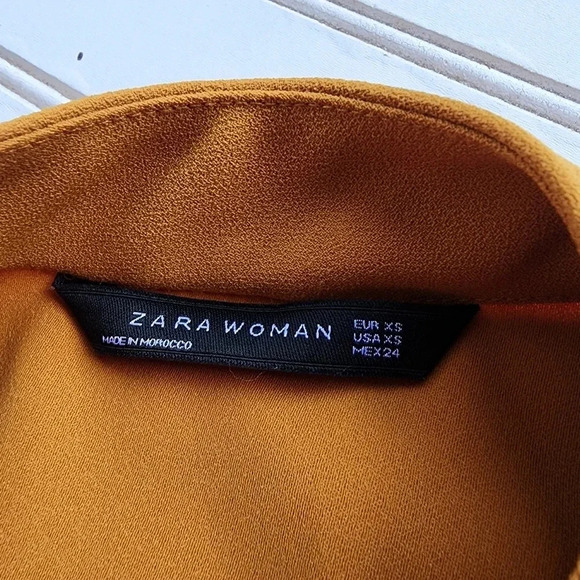 Zara Womens Mustard Yellow Stretch Top Shirt Chocker Neck Button BOHO Sz XS - Picture 10 of 10